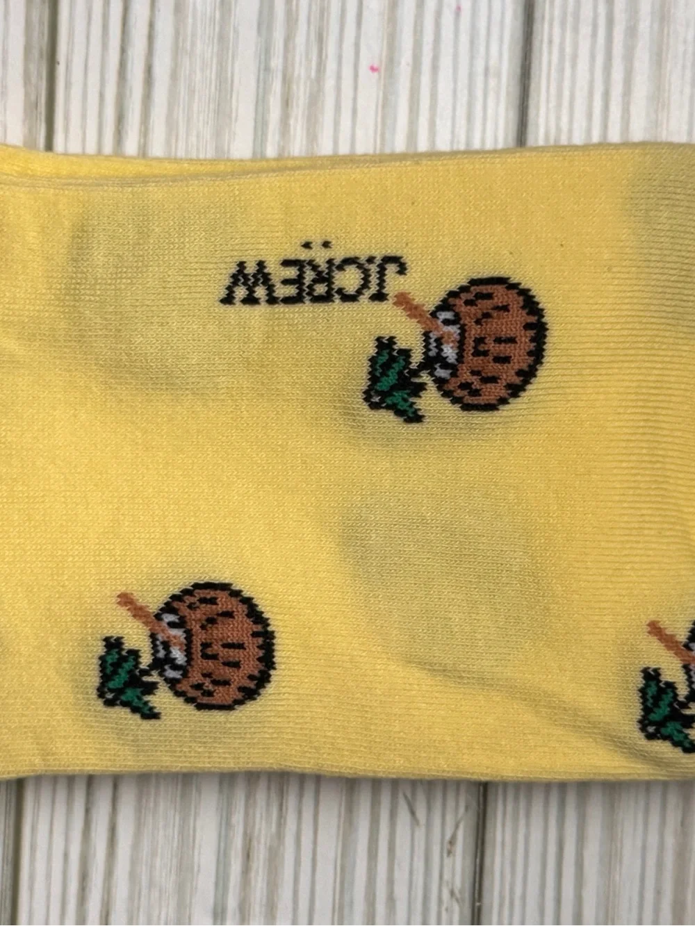 J. Crew Yellow and Brown Coconut Print Crew Socks Size OSA NWT